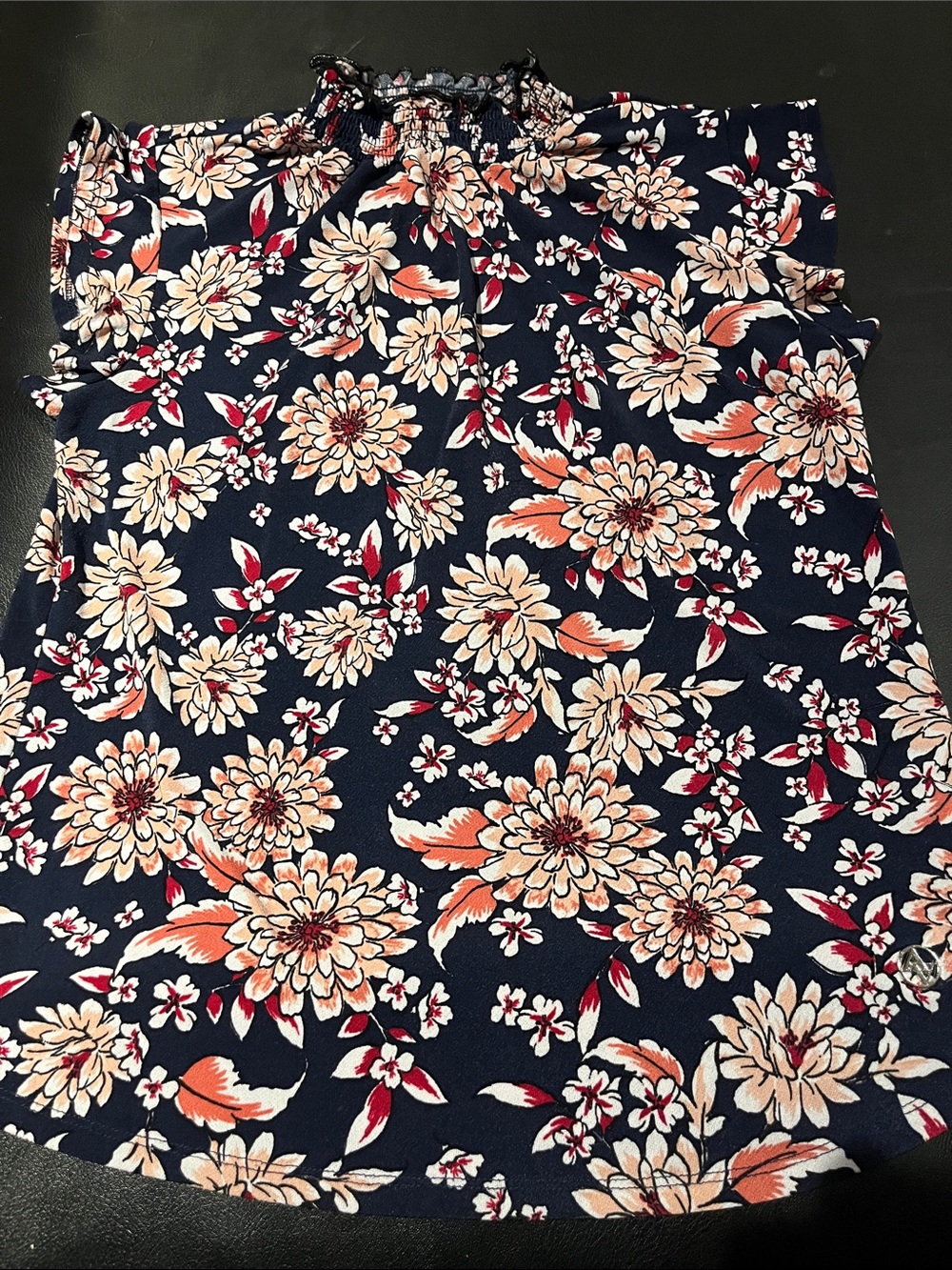 Adrienne Vittadini Navy Floral Smocked Ruffle Sleeve Camisole - Picture 3 of 5